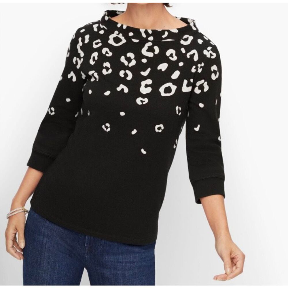 Talbots women’s 3/4 sleeve boat neck, leopard print top sweater size small